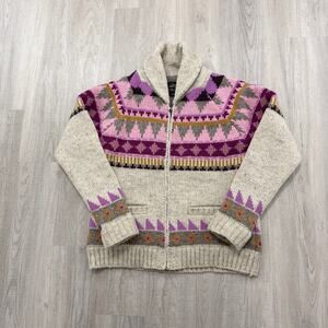 Lost Horizons Handmade Wool Shawl Cardigan Sweater Womens Medium Rose Knit Nepal